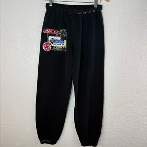 Riley Vintage All Patched Up Sweatpants Black Racing Patches Medium Casual Cozy
